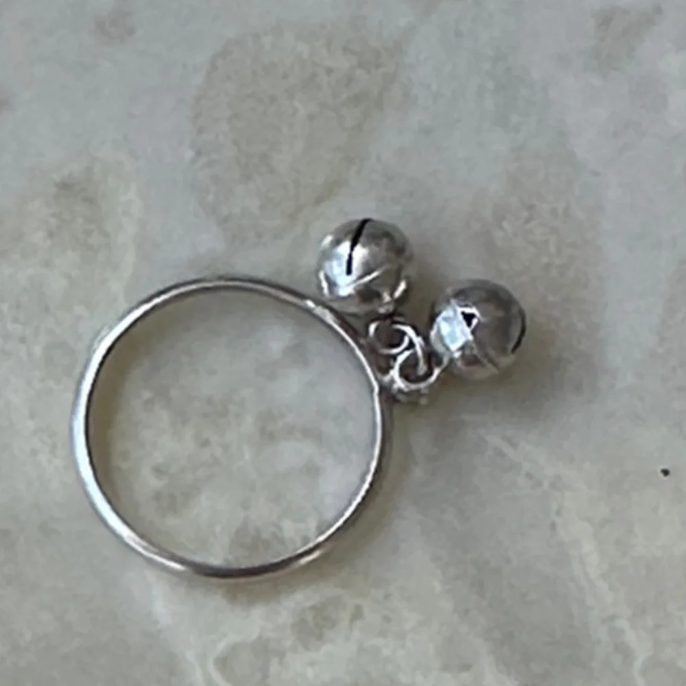 925 sterling silver Double-Band Ring with Dangling Silver Beads